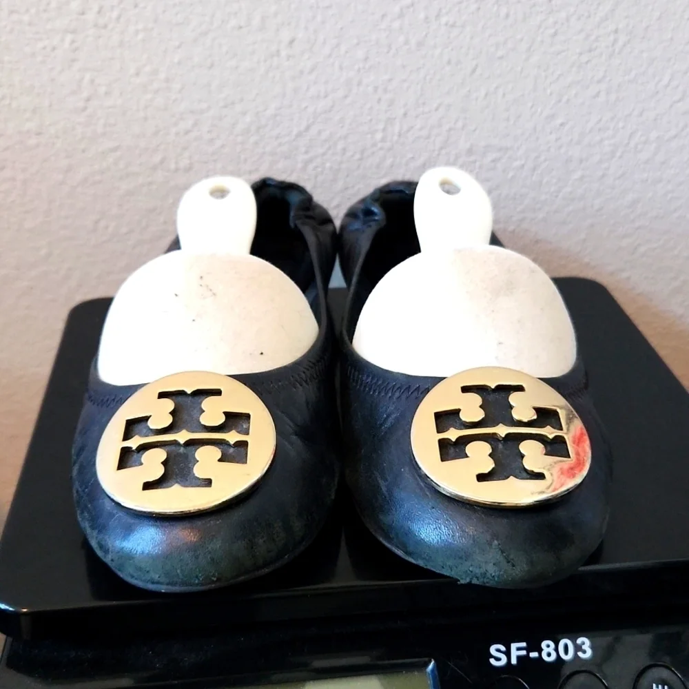 Tory Burch Black Reva Leather Ballet Flat
